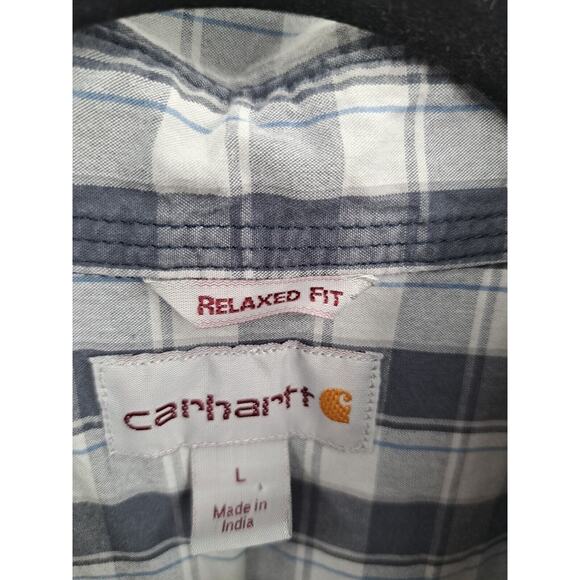 Carhartt Men's Relaxed Fit Blue Gray Plaid Button Down Size L - Picture 4 of 6